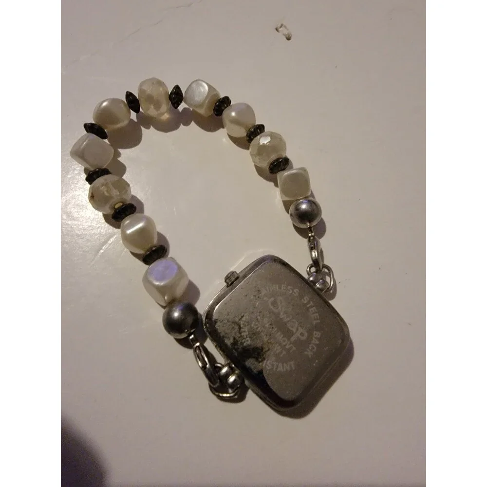 Swap Ladies Watch Quartz Japan Movement White Stone Like Bead